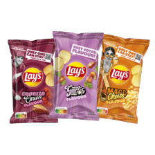 Lay's max flavours mac & cheese, chorizo & ui of knoflook & kruiden
